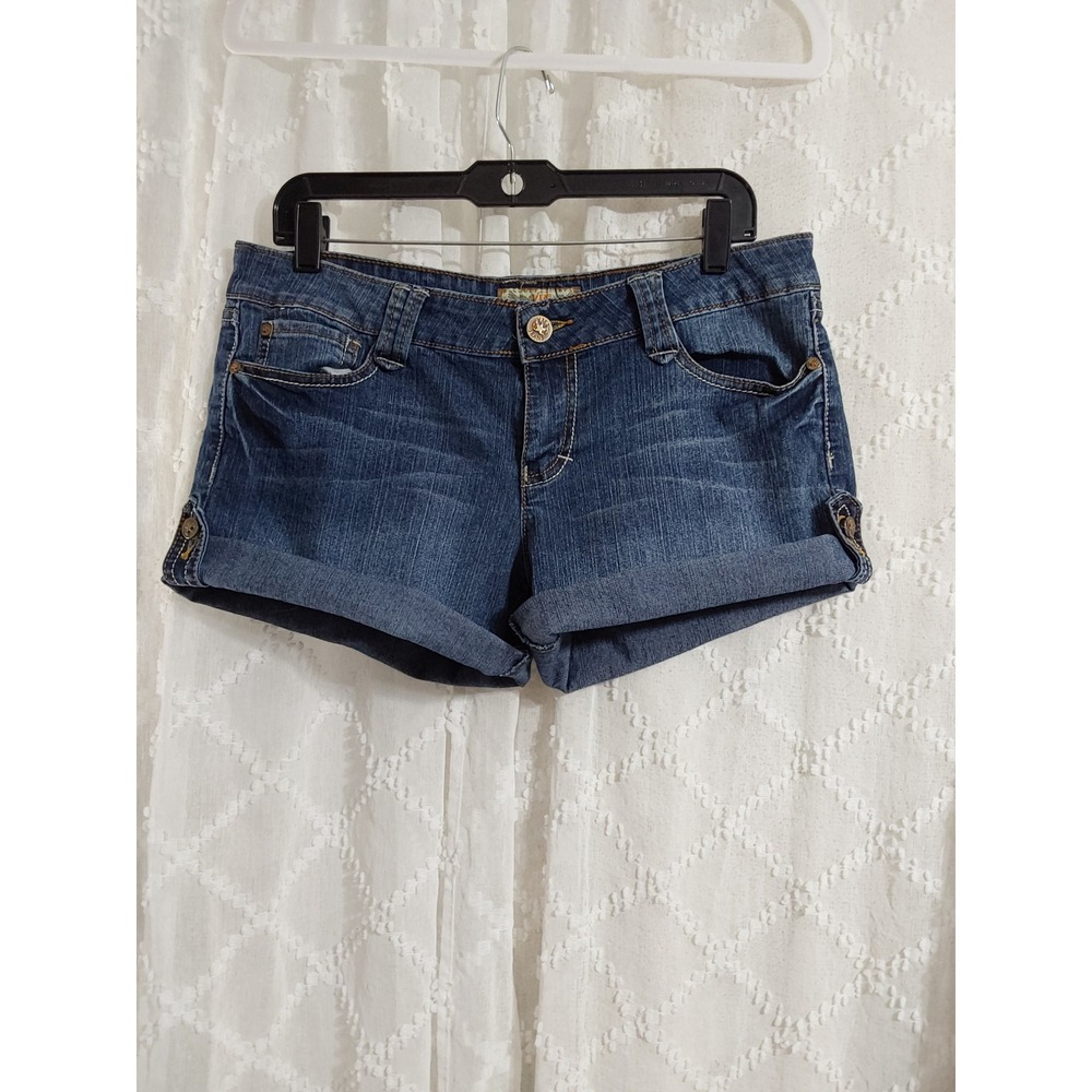 YMI Jeans Womens Size 11 Dark Wash Cuffed Denim Shorts Embroidered Back Pocket